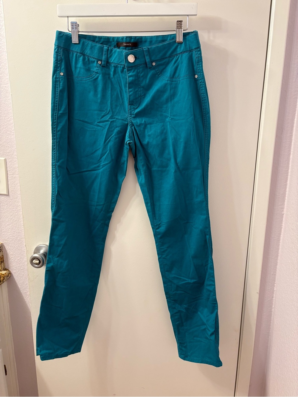 Tahari Teal Cotton-Blend Pants Size 4